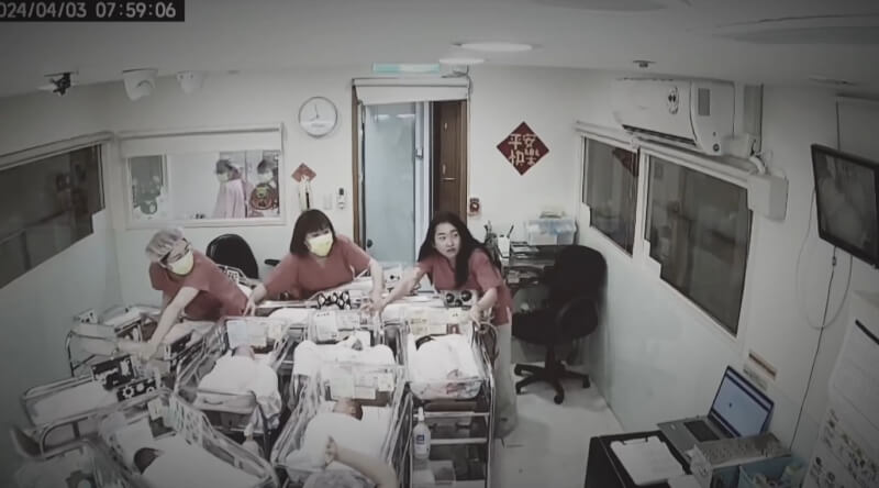 花莲外海3日发生强震，台北市一间产后护理之家的护理师在第一时间挺身护婴，相关影片引起大批网友赞叹。（玺悦产后护理之家提供）