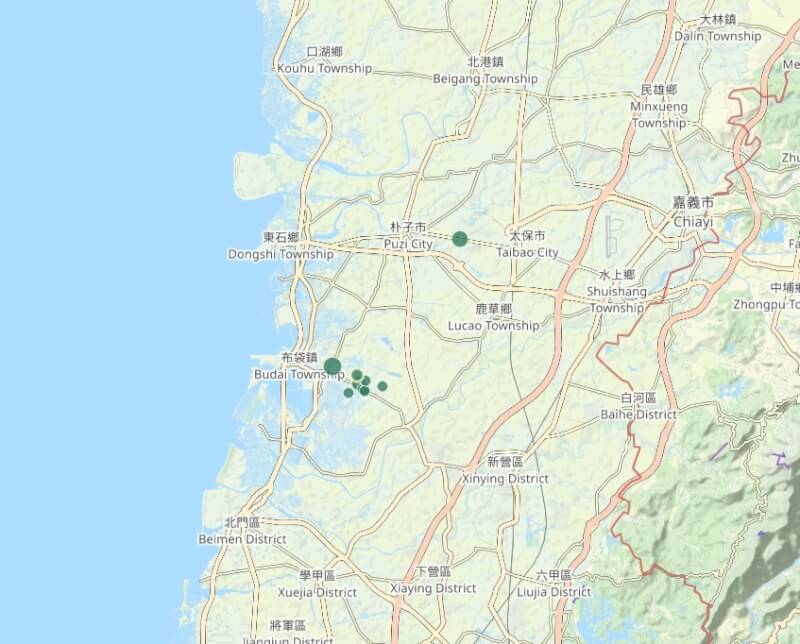 嘉義4月以來已發生9起地震。地圖上綠點為震央位置。（圖取自氣象署網頁cwa.gov.tw）