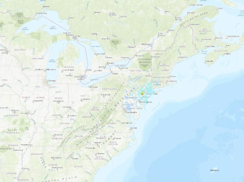 美國紐約市地區5日早上發生規模4.7地震。（圖取自美國地質研究所網頁earthquake.usgs.gov）