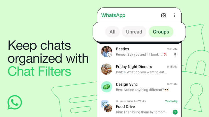 WhatsApp宣布推出新的對話篩選條件，不必翻遍整個收件匣就能找到訊息。（圖取自WhatsApp 部落格網頁blog.whatsapp.com）