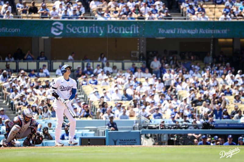 MLB洛杉磯道奇日籍球星大谷翔平21日敲出生涯第176轟，打破松井秀喜締造紀錄。（圖取自twitter.com/Dodgers）