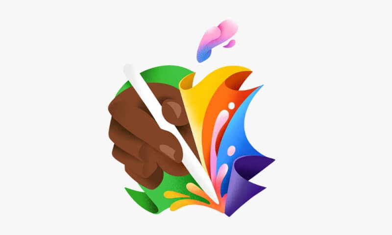 蘋果春季發表會主視覺為手持Apple Pencil，搭配多種顏色的墨水，暗示與iPad產品線有關。（圖取自蘋果網頁apple.com）
