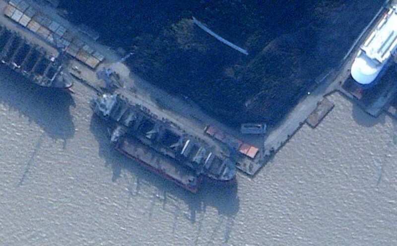 2月11日，卫星图像显示，俄国货轮「安加拉号」（Angara）自2月以来一直停泊在中国浙江省东部的中国私人船厂船坞。（Planet Labs PBC/Handout via 路透社）