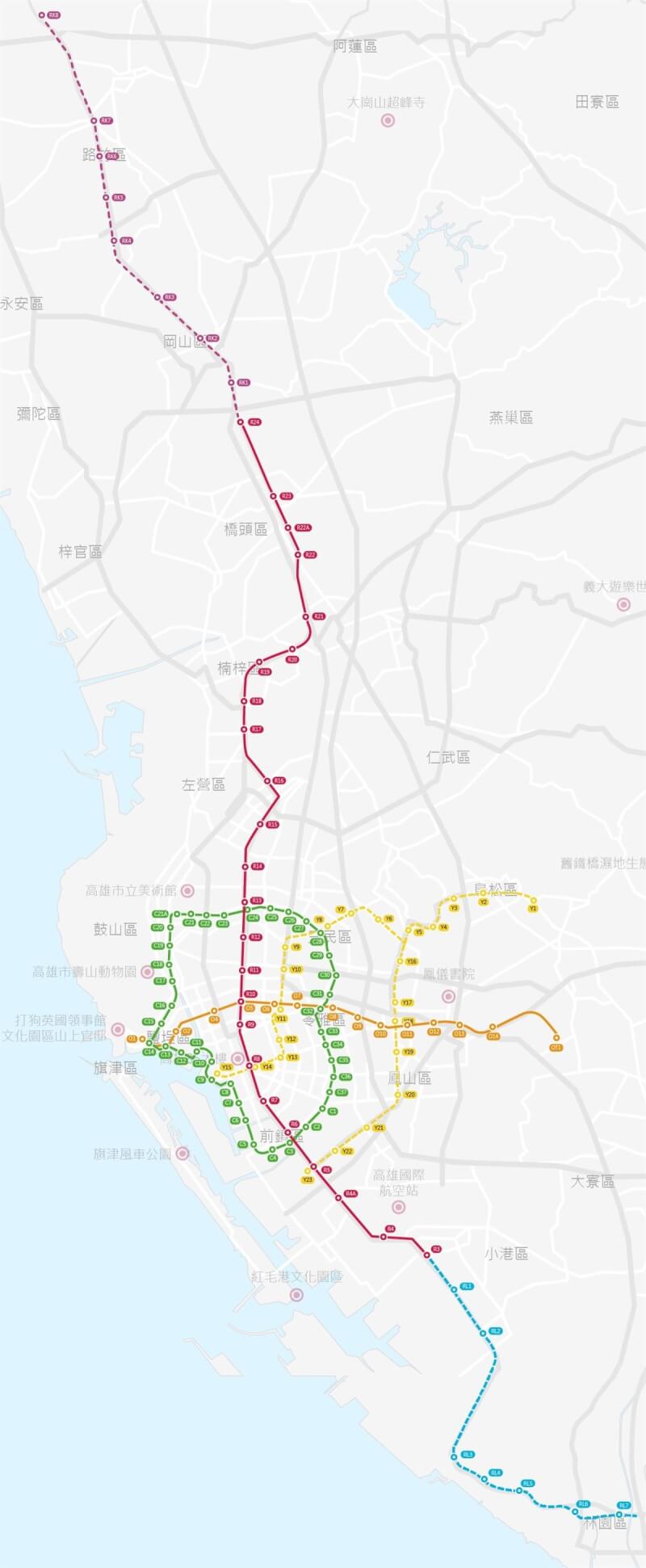 高雄捷運建設持續推進，捷運紅線岡山路竹延伸線、藍線小港林園線及黃線等3條路線正如火如荼施工中。（高雄市捷運局提供）中央社記者蔡孟妤傳真 113年4月30日