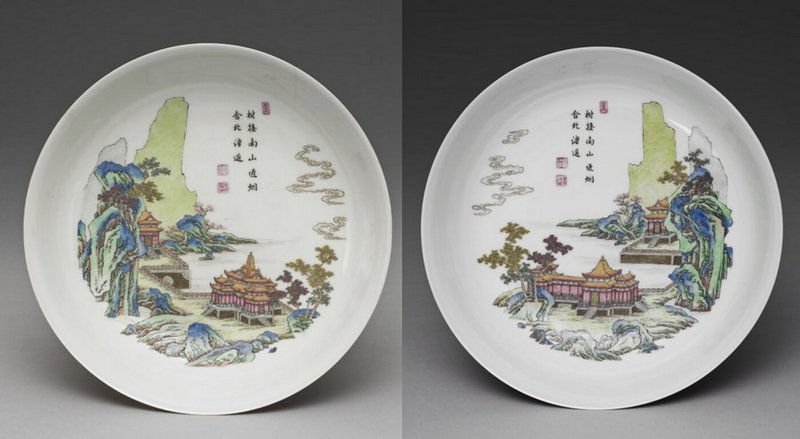 故宮南院「人氣國寶展」將於5月7日換新展,將展出2件清乾隆琺瑯彩紅地山水樓閣盤。(故宮南院提供)中央社記者蔡智明傳真 113年4月30日