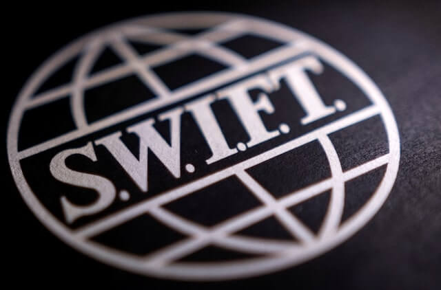 图为SWIFT的logo。（路透社）