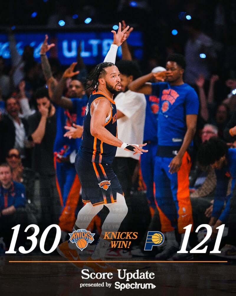 NBA东区季后赛第2轮，纽约尼克队9日以130比121击败溜马。（图取自twitter.com/nyknicks）