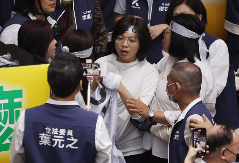 立法院會24日將繼續處理國會職權修正相關法案,民進黨立委林淑芬(中)與民眾黨立委麥玉珍在推擠過程中發生互相攻擊事件,雙方互控對方打人。中央社記者張新偉攝 113年5月24日