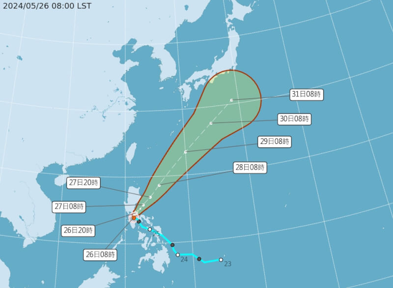 今年第1號颱風艾維尼26日上午8時生成。（圖取自氣象署網頁cwa.gov.tw）