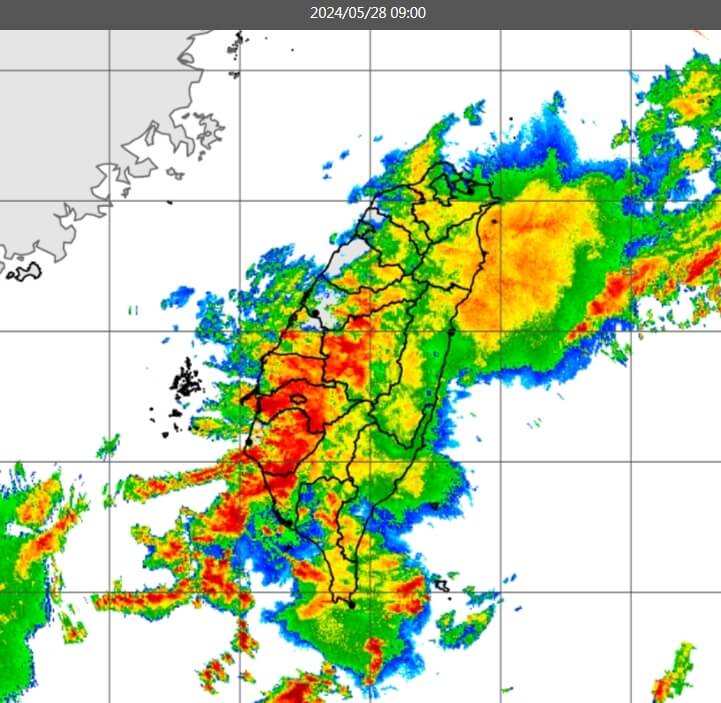 28日上午9時雷達回波圖。（圖取自中央氣象署網頁cwa.gov.tw）