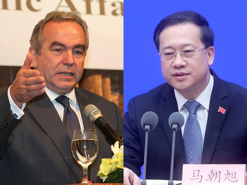 美国副国务卿康贝尔（左）27日与中国外交部副部长马朝旭（右）通话。（左图中央社档案照片、右图中新社）