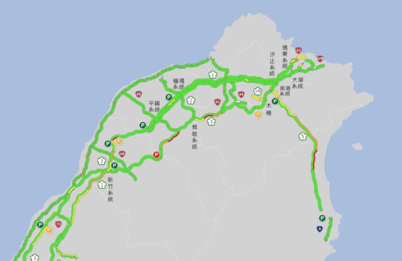 圖為10日中午12時49分路況。（圖取自1968即時路況網頁1968.freeway.gov.tw）