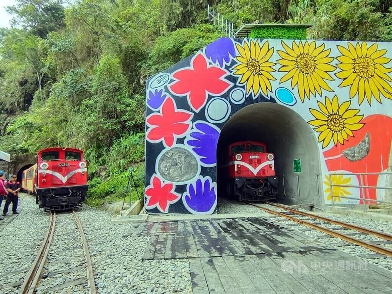 阿里山林鐵十字路站到屏遮那站間42號隧道新建完工,左側還保有原先隧道樣貌。中央社記者黃國芳攝 113年6月29日