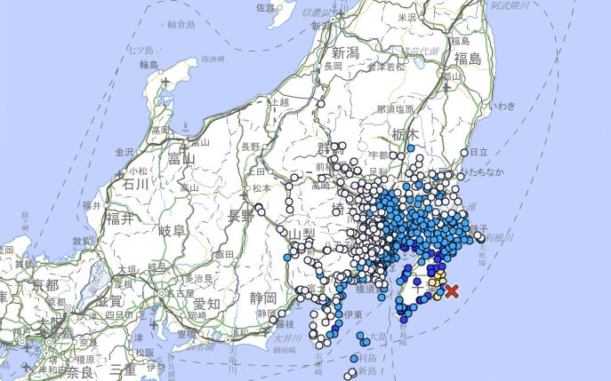 日本時間4日中午12時12分，關東地區發生規模5.4地震。（圖取自日本氣象廳網頁data.jma.go.jp）