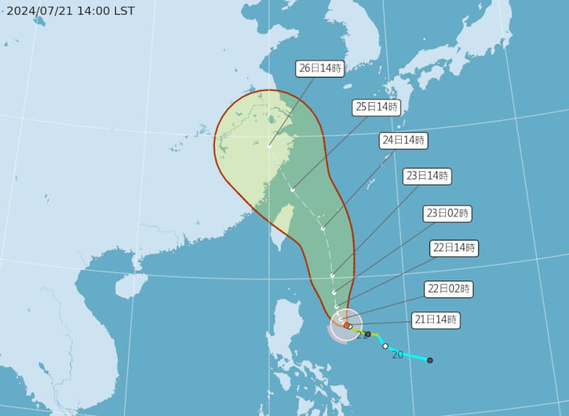 颱風凱米24、25日距離台灣最近，雨勢最顯著。（圖取自氣象署網頁cwa.gov.tw）