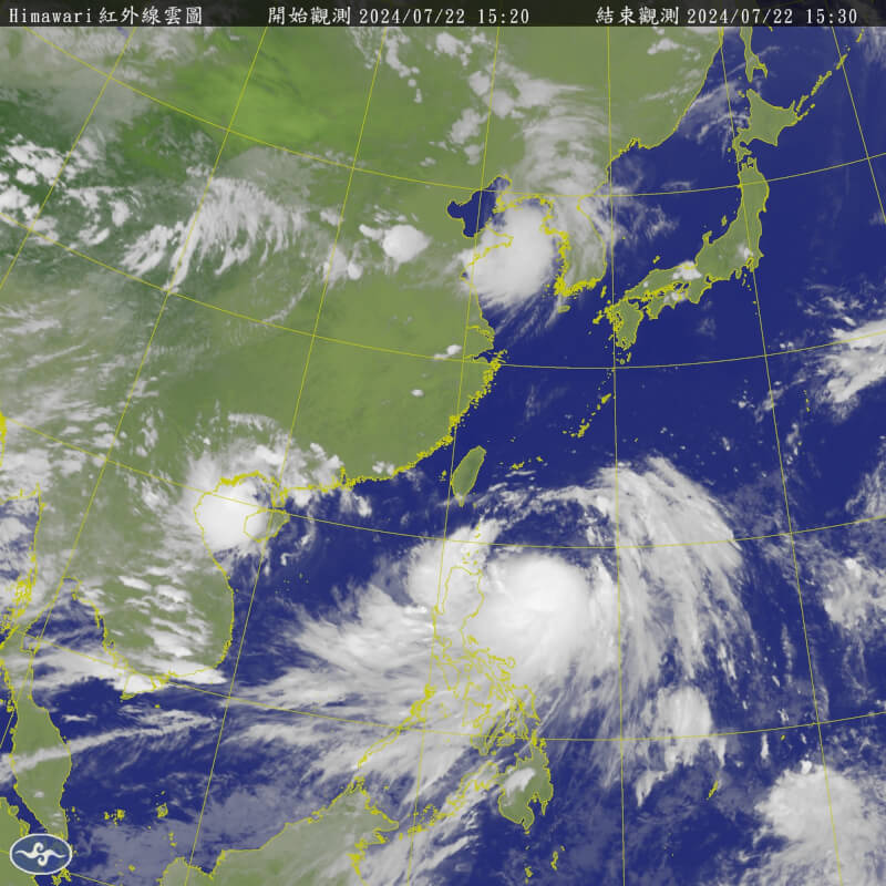 圖為22日下午3時20分衛星雲圖。（圖取自中央氣象局網頁cwb.gov.tw）