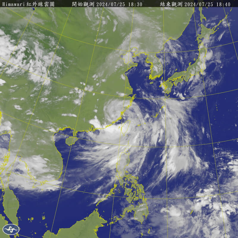 圖為25日下午6時30分發布衛星雲圖。（圖取自氣象署網頁cwa.gov.tw）