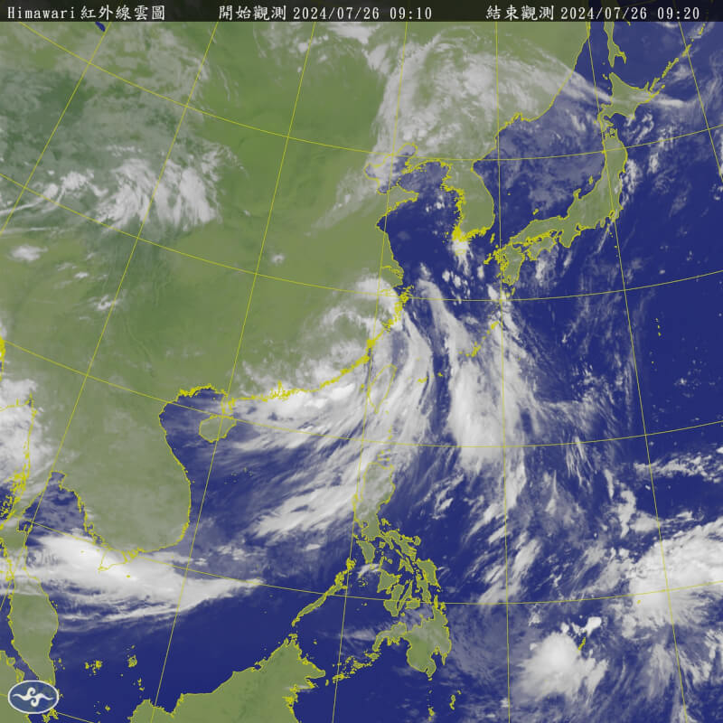 圖為26日上午衛星雲圖。（圖取自cwa.gov.tw）