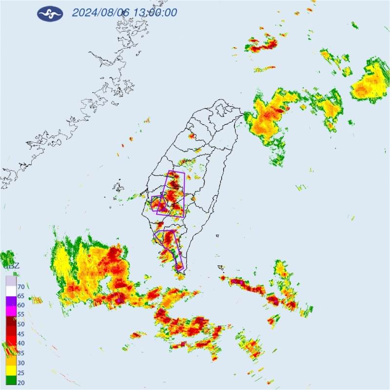 氣象署針對台南市、高雄市等7縣市發布大雷雨警戒。（圖取自氣象署網頁cwa.gov.tw）