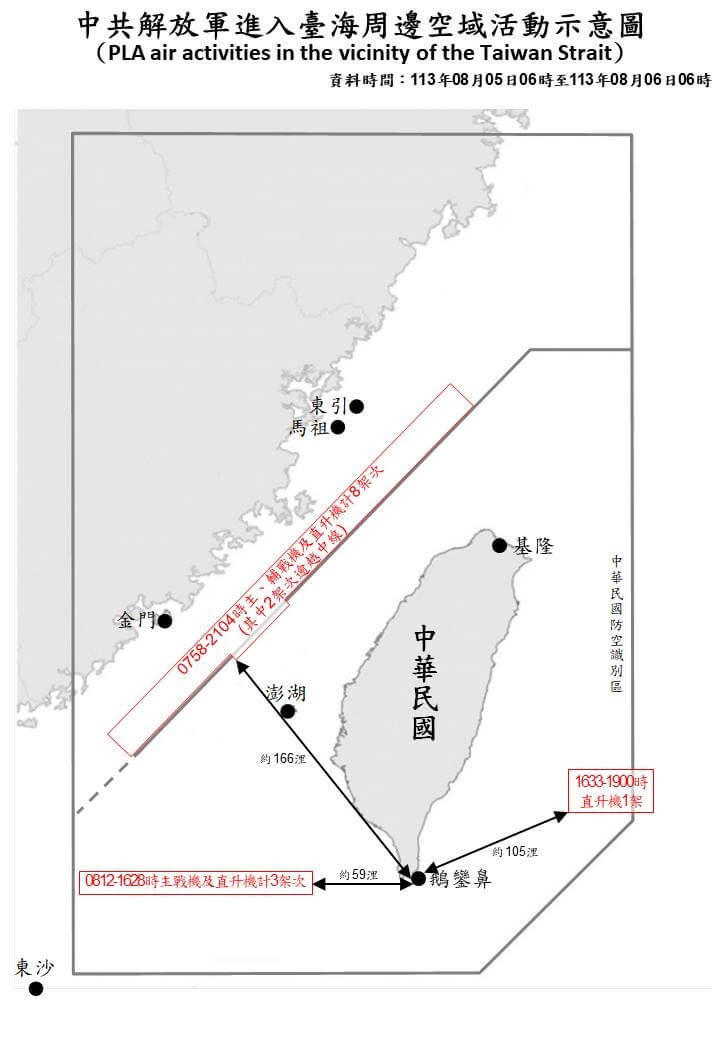 國防部表示，5日上午6時至6日上午6時，偵獲共機12架次。（圖取自國防部網頁mnd.gov.tw）