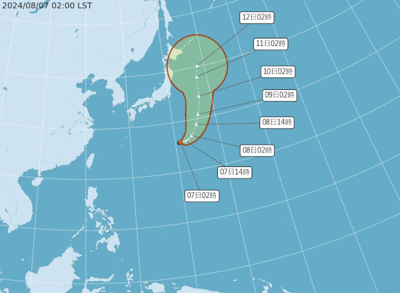 氣象署7日上午2時發布熱帶性低氣壓路徑潛勢預報。（圖取自氣象署網頁cwa.gov.tw）