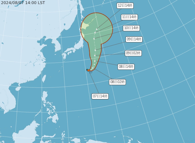 中央氣象署表示，位於日本南方海面的熱帶性低氣壓最快7日晚間有機會發展成今年第5號颱風瑪莉亞，對台灣沒有直接影響。（圖取自氣象署網頁cwa.gov.tw）