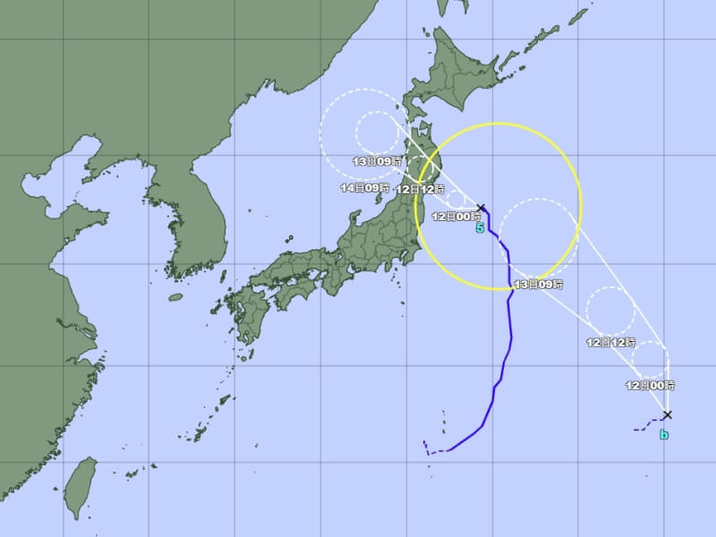 颱風瑪莉亞預估12日登陸日本，接下來新颱若成形，預測路徑仍朝日本靠近。（圖取自日本氣象廳網頁www.jma.go.jp）