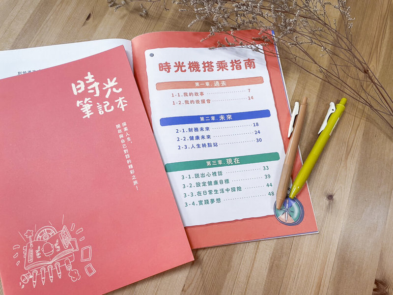 弘道老人福利基金會設計「時光筆記本」，盼助50歲以上的熟齡族及銀髮族，一步步思考和規劃退休生活，從理財、健康、夢想實踐到人生畢業典禮等多方面入手規劃「第3人生」。（弘道基金會提供）中央社記者曾以寧傳真  113年8月13日