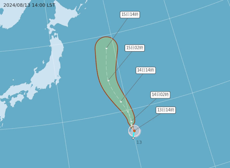 颱風悟空13日下午2時生成。（圖取自中央氣象署網頁cwa.gov.tw）