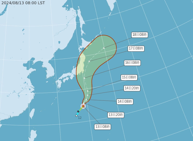 第7號颱風安比13日凌晨3時在日本南方海域生成。（圖取自中央氣象署網頁cwa.gov.tw）