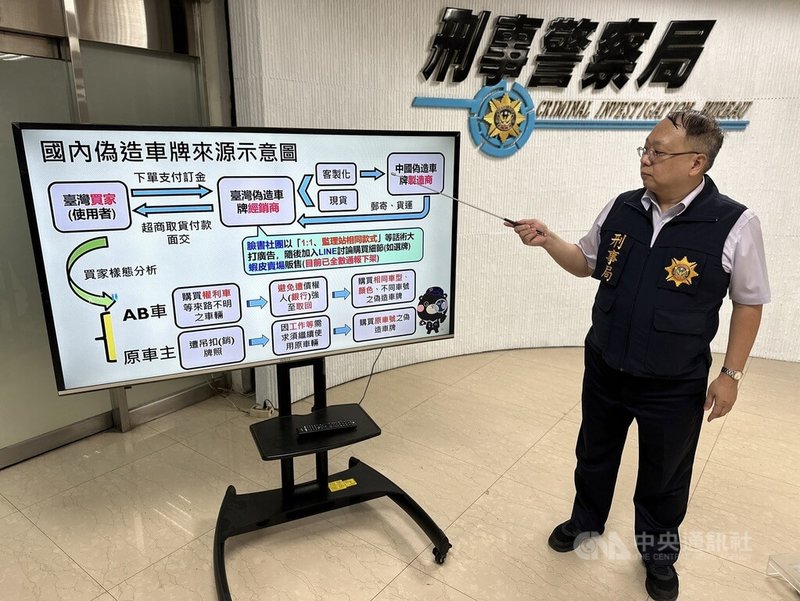 刑事局1日啟動「淨牌專案」查緝全台使用及販售假車牌案件等,短短10天逮捕30人、查扣60面假車牌,警方16日在記者會中說明查緝情形等。中央社記者劉建邦攝 113年8月16日
