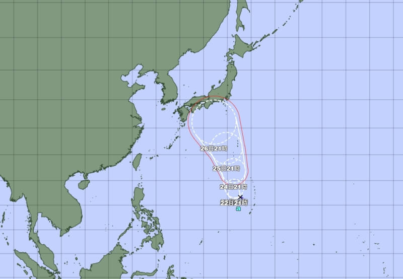 日本氣象廳21日預測，目前位於馬里亞納群島的熱帶低氣壓，可能在未來24小時內生成今年第10號颱風。（圖取自日本氣象廳網頁data.jma.go.jp）