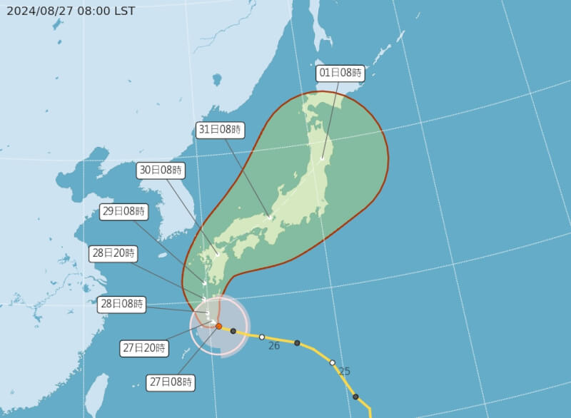 根據中央氣象署網站，颱風珊珊目前位於台北東北東方約1010公里海面上，以每小時6公里速度，向西北轉北北西進行。（圖取自中央氣象署網頁cwa.gov.tw）