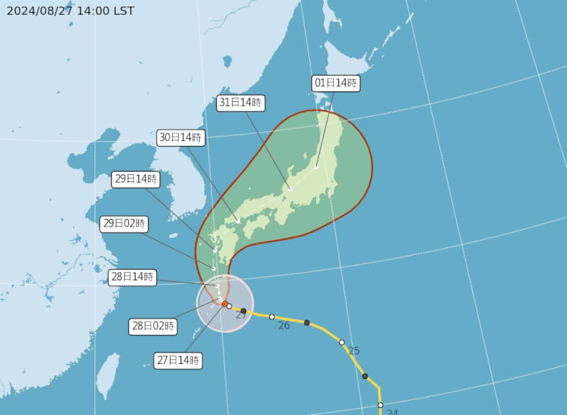 颱風珊珊持續朝日本前進。（圖取自氣象署網頁cwa.gov.tw）