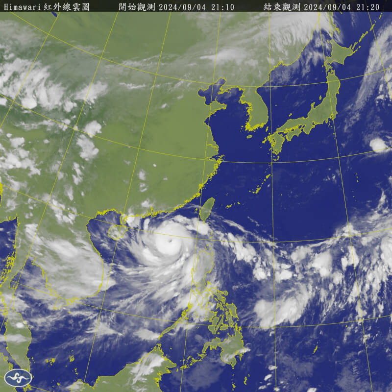 圖為4日晚間9時10分衛星雲圖。（圖取自中央氣象局網頁cwb.gov.tw）