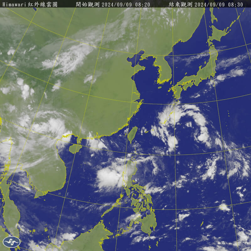 圖為9日上午東亞地區衛星雲圖。（圖取自氣象署網頁cwa.gov.tw）