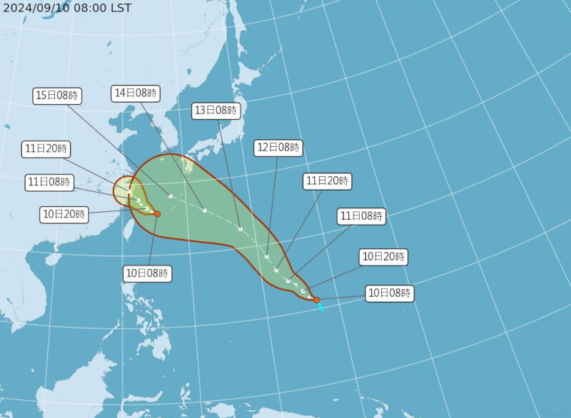 氣象署10日表示，目前海面上2個熱帶低壓有機會在11日增強為颱風。左為熱帶低壓TD15，右為TD14。（圖取自中央氣象署網頁cwa.gov.tw）