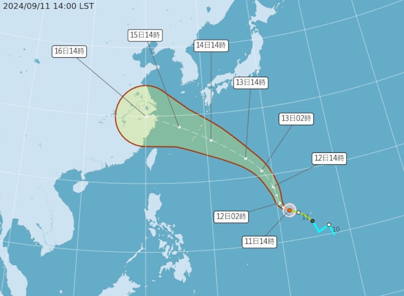 中央氣象署預估，颱風貝碧佳15日距離台灣最近。（圖取自氣象署網頁cwa.gov.tw）