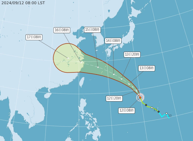 中央氣象署預估颱風貝碧佳15日及16日最接近台灣，對台灣直接影響機率不大。（圖取自中央氣象署網頁cwa.gov.tw）