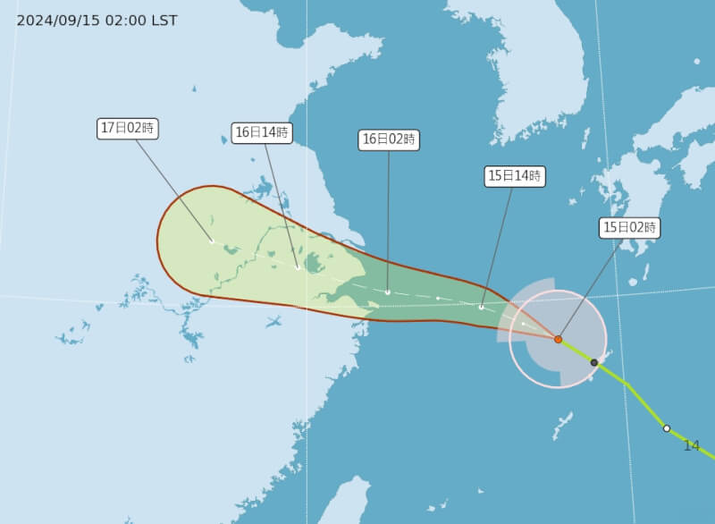 圖為颱風貝碧佳預測路徑。（圖取自氣象署網頁cwa.gov.tw）