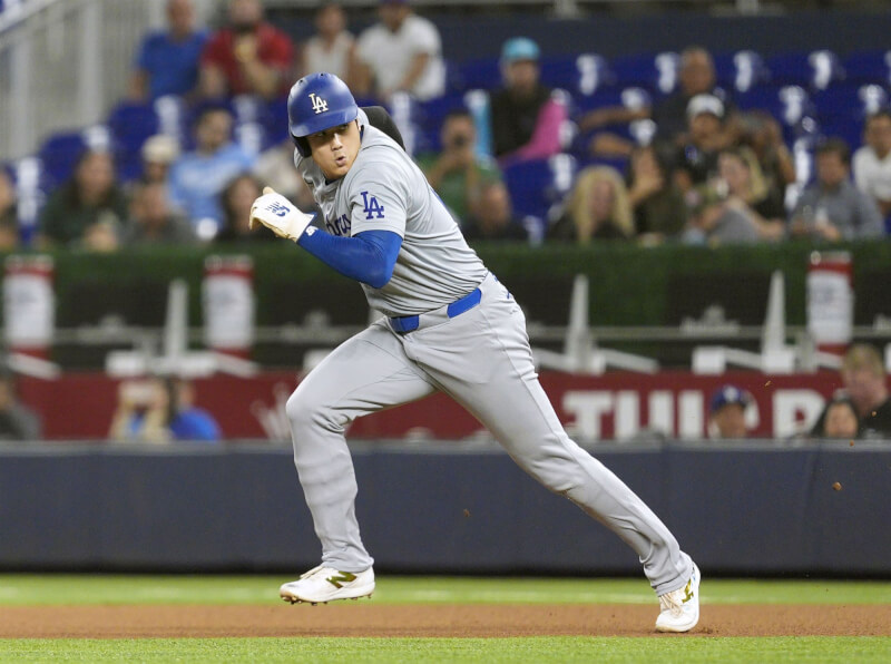 MLB道奇隊日籍球星大谷翔平18日創下本季第49次盜壘。（共同社）