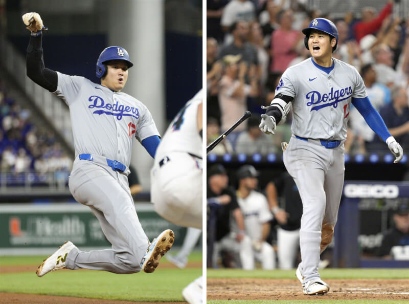 美國職棒大聯盟MLB洛杉磯道奇日籍球星大谷翔平19日以3轟2盜，寫下空前的單季51轟51盜歷史紀錄。（共同社）