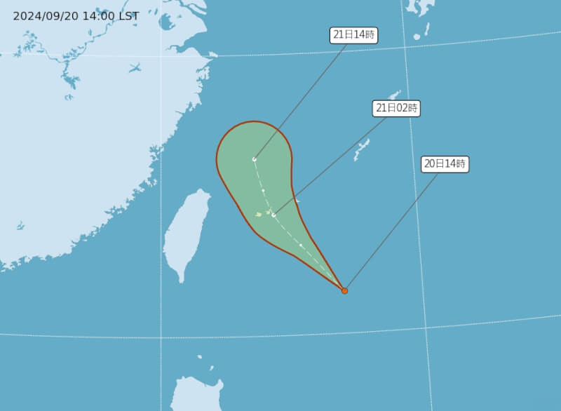 中央氣象署預報員黃恩鴻表示，熱帶性低氣壓未來路徑朝西北前進，將會靠近北部海面，但環境不是很好，預估會持續減弱，到台灣附近就會併入大低壓帶中。（圖取自中央氣象署網頁cwa.gov.tw）