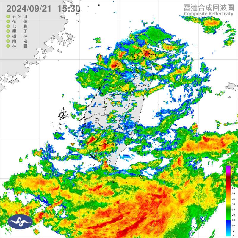 中央氣象署21日下午持續發布大雨特報。（圖取自中央氣象署網頁cwa.gov.tw）