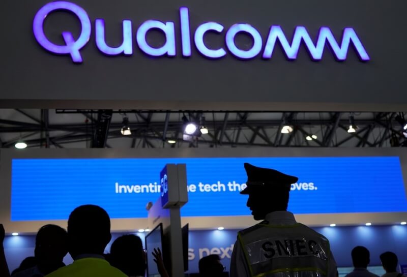 外媒報導高通（Qualcomm）向英特爾（Intel）提議併購，引發市場震撼。圖為高通標誌。（路透社）