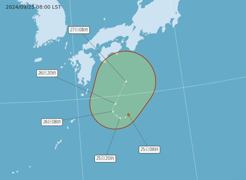 圖為颱風西馬隆25日上午8時路徑潛勢預報。（圖取自氣象署網頁cwa.gov.tw）