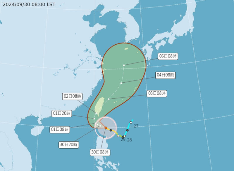 中度颱風山陀兒來襲，暴風圈已進入台灣南方近海。（圖取自氣象署網頁cwb.gov.tw）