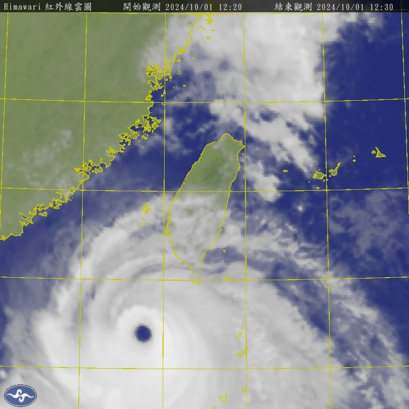 圖為1日中午12時20分台灣地區衛星雲圖。（圖取自中央氣象署網頁cwa.gov.tw）