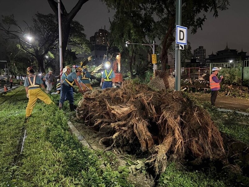 颱風山陀兒重創高雄，市府捷運工程局及高捷公司待3日晚間夜風雨已歇，投入人力徹夜搶修，排除輕軌軌道交通障礙。（高雄捷運公司提供）中央社記者林巧璉傳真  113年10月4日