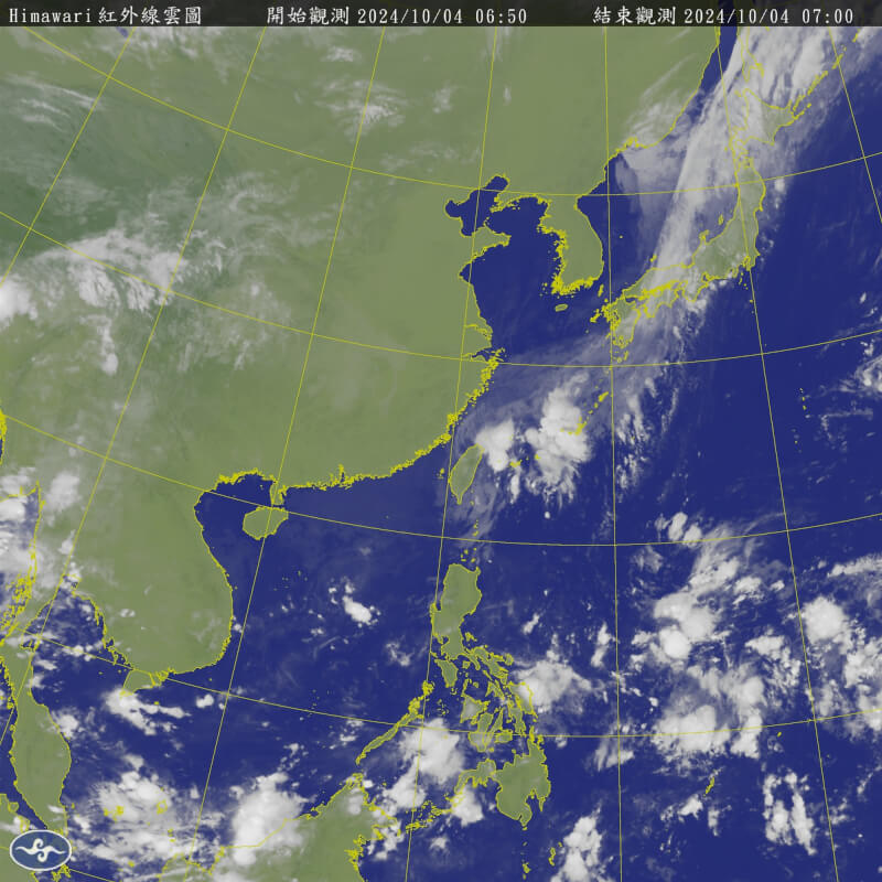 颱風山陀兒4日上午5時減弱為熱帶性低氣壓。圖為上午6時50分衛星雲圖。（圖取自氣象署網頁cwa.gov.tw）